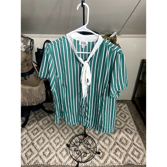 Unique Vintage Tops - Unique Vintage Green Striped SS Blouse Size 2x
